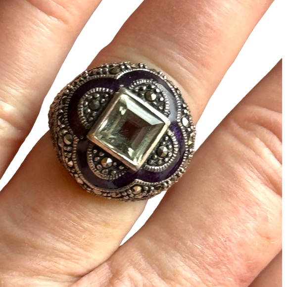 Jewelry - Sterling silver purple enamel large domes statement ring 925